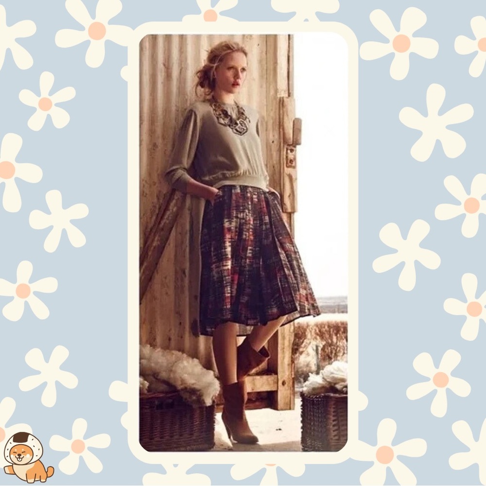 Anthropologie Fynn and Rose Painterly Plaid Skirt, Sz 2